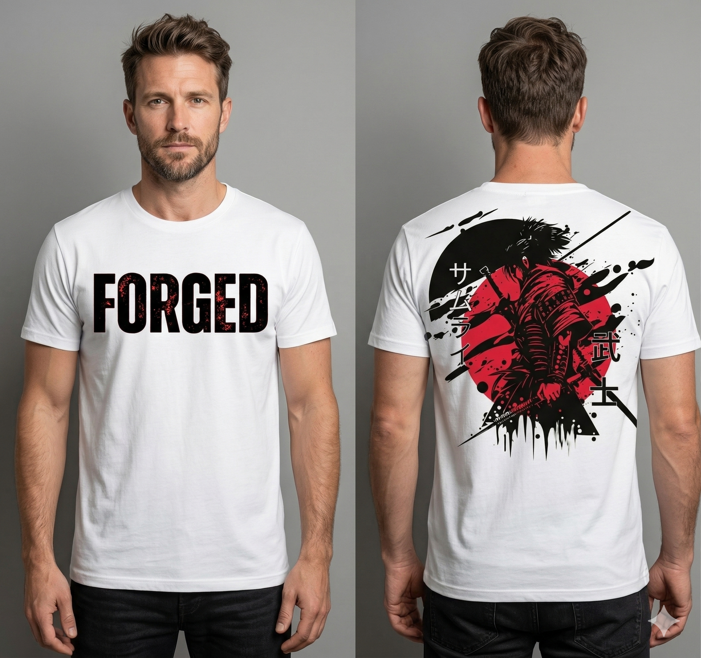 Samurai Red Sun Unisex Standard Crew White T-Shirt